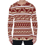 Red And Beige Southwestern Pattern Print Men's Long Sleeve T-Shirt