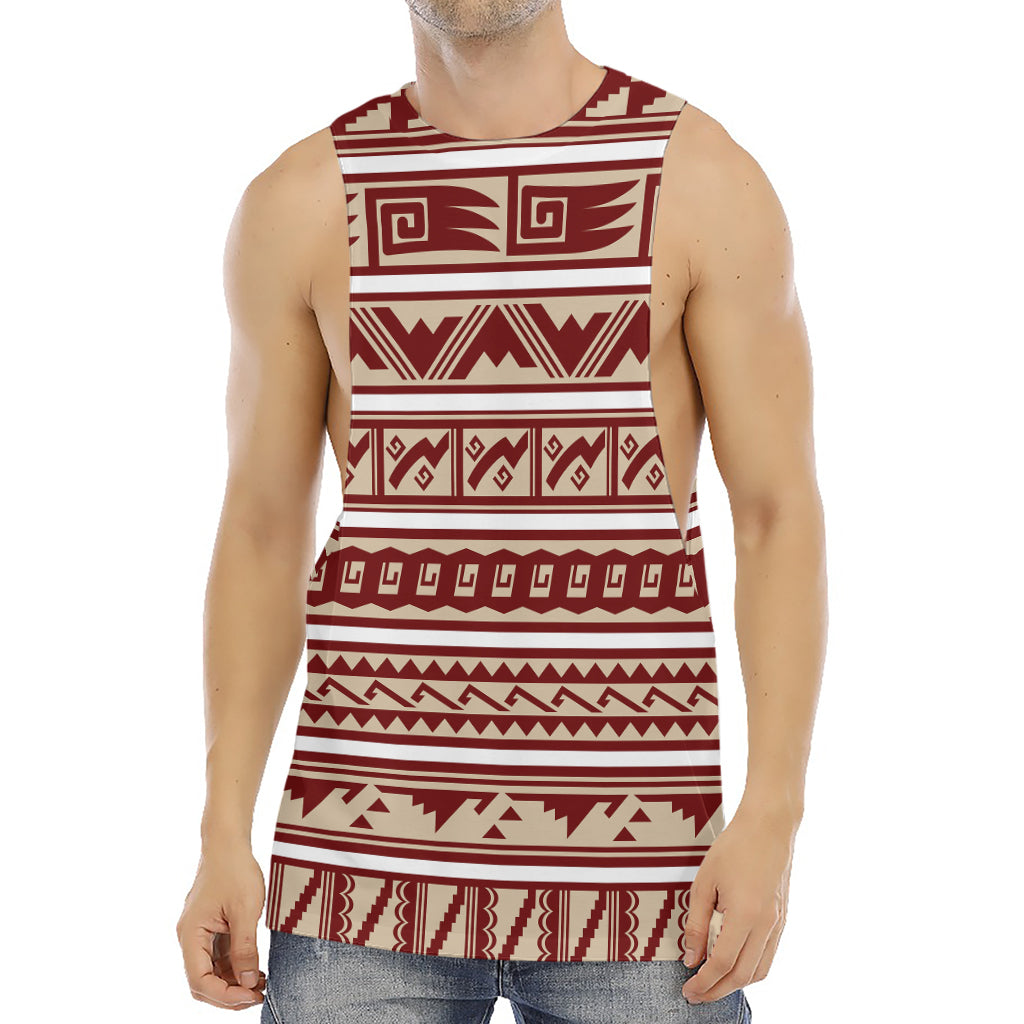 Red And Beige Southwestern Pattern Print Men's Muscle Tank Top