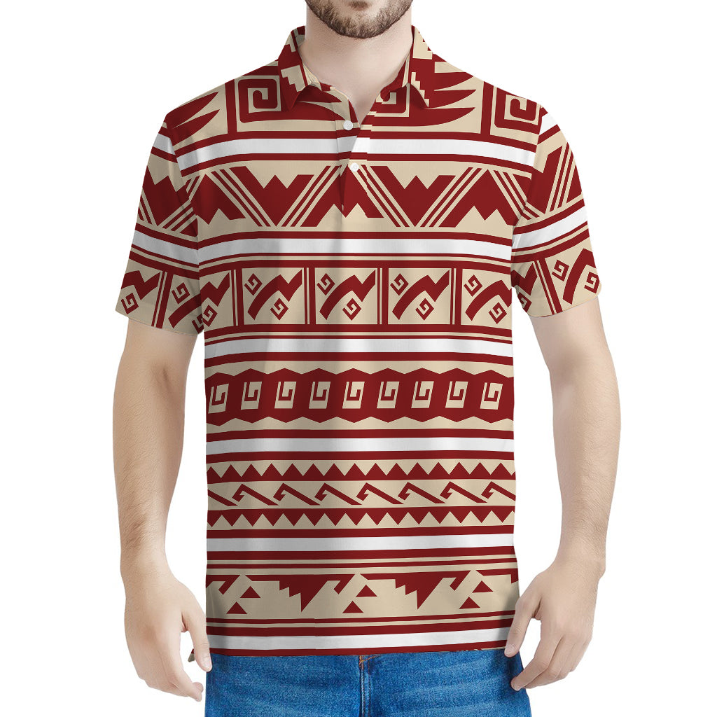 Red And Beige Southwestern Pattern Print Men's Polo Shirt