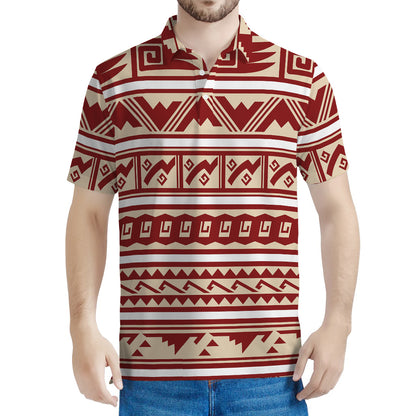 Red And Beige Southwestern Pattern Print Men's Polo Shirt