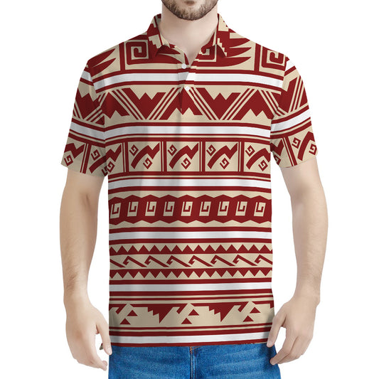 Red And Beige Southwestern Pattern Print Men's Polo Shirt