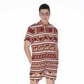 Red And Beige Southwestern Pattern Print Men's Romper