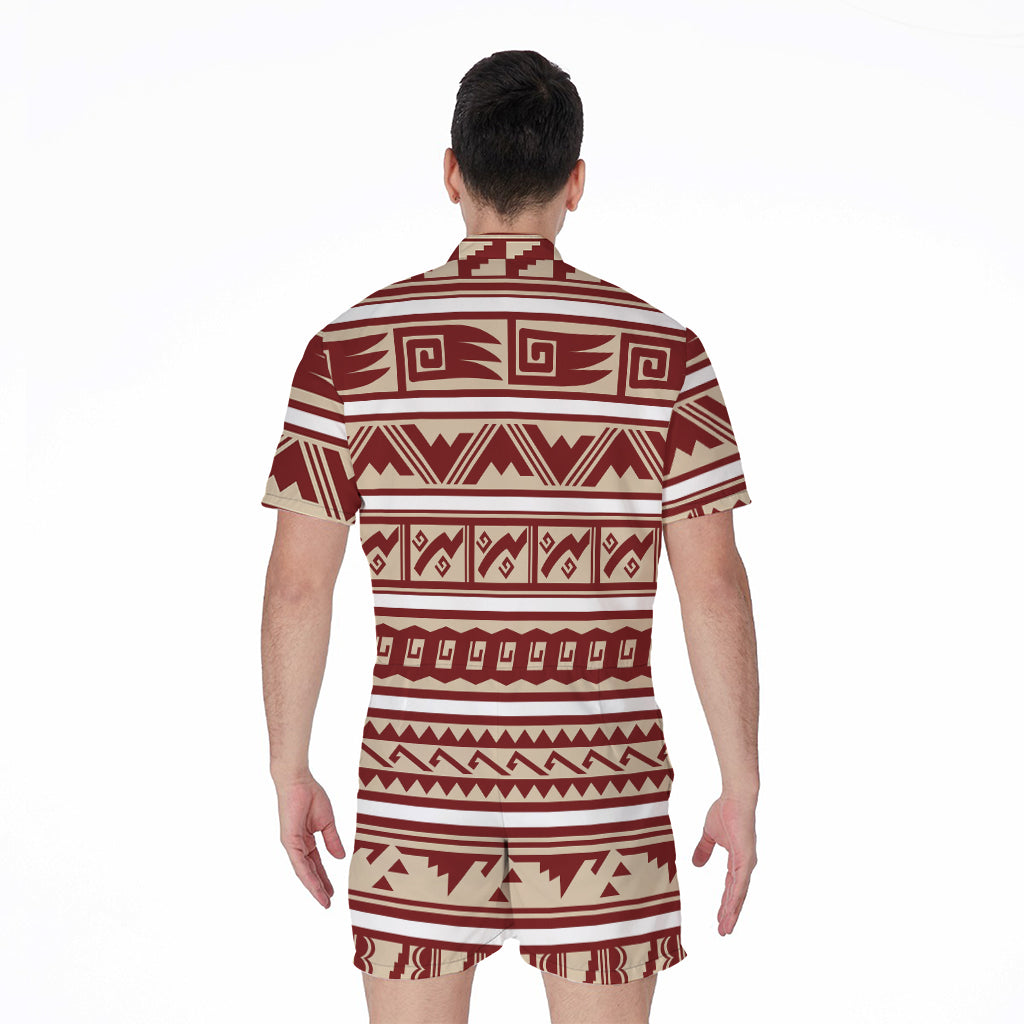 Red And Beige Southwestern Pattern Print Men's Rompers