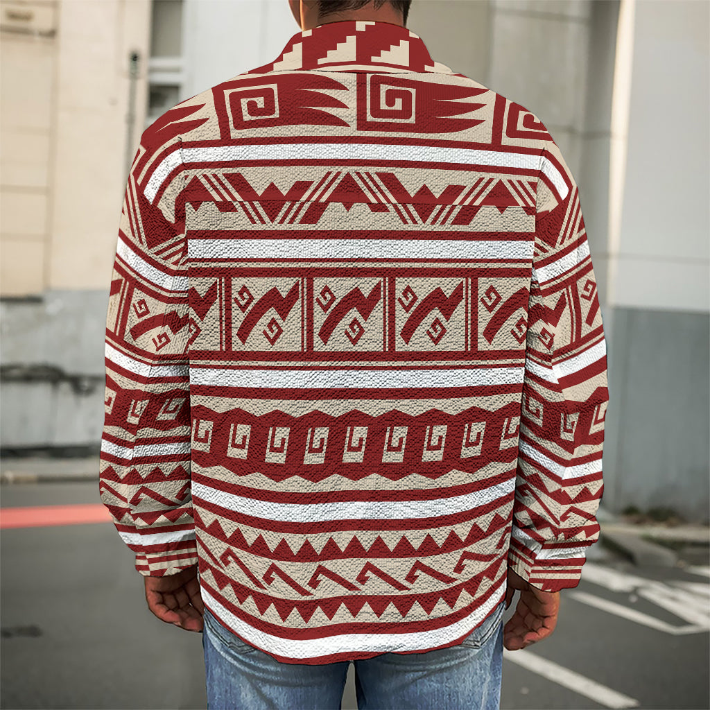 Red And Beige Southwestern Pattern Print Men's Shirt Jacket