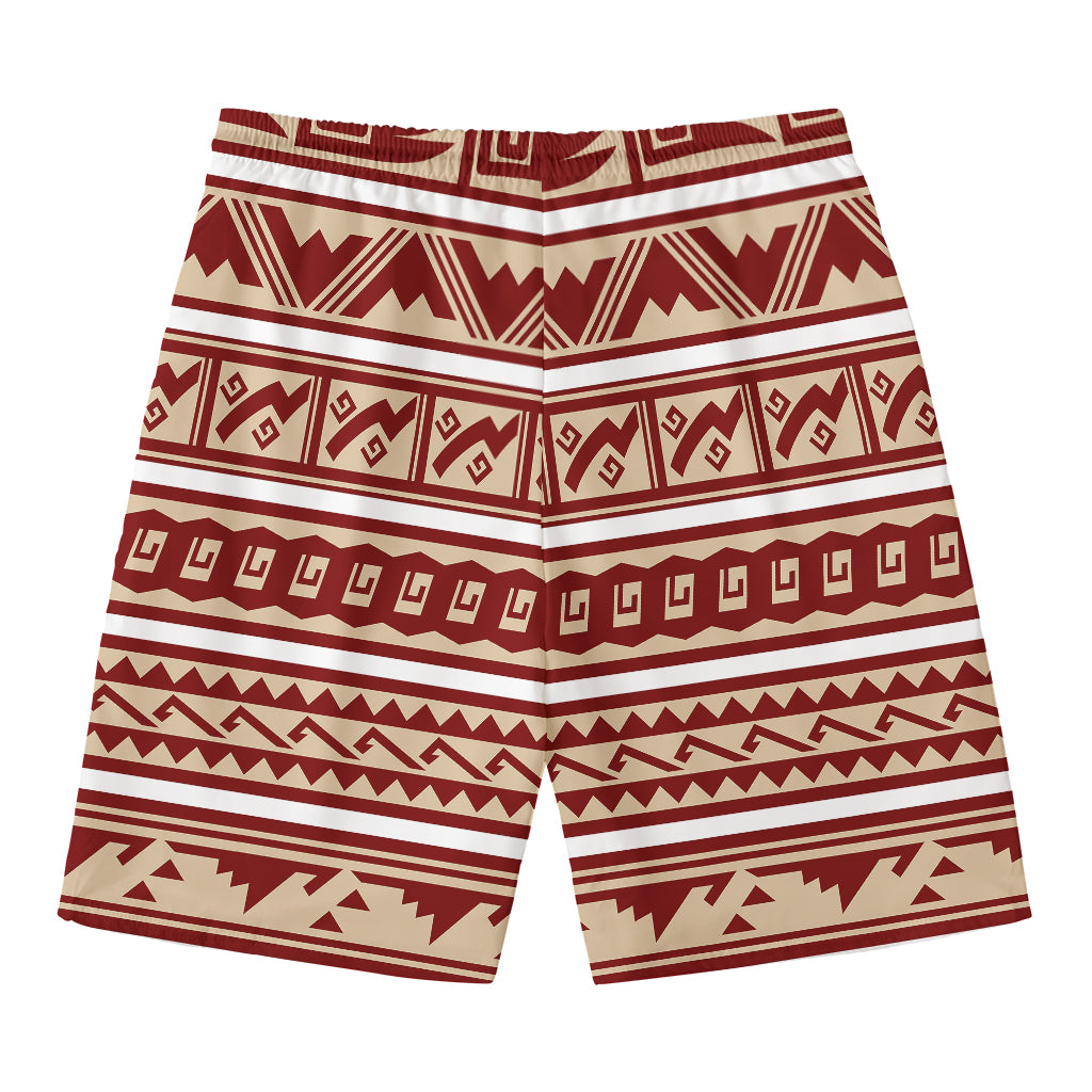 Red And Beige Southwestern Pattern Print Men's Swim Trunks