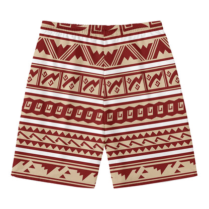 Red And Beige Southwestern Pattern Print Men's Swim Trunks