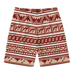 Red And Beige Southwestern Pattern Print Men's Swim Trunks