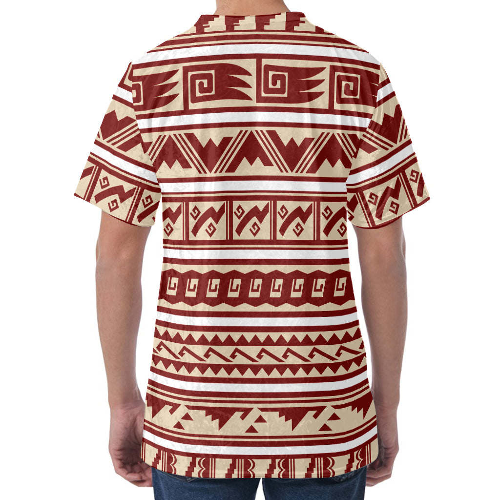 Red And Beige Southwestern Pattern Print Men's Velvet T-Shirt