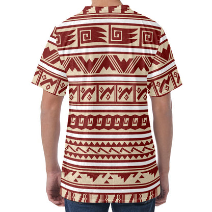 Red And Beige Southwestern Pattern Print Men's Velvet T-Shirt