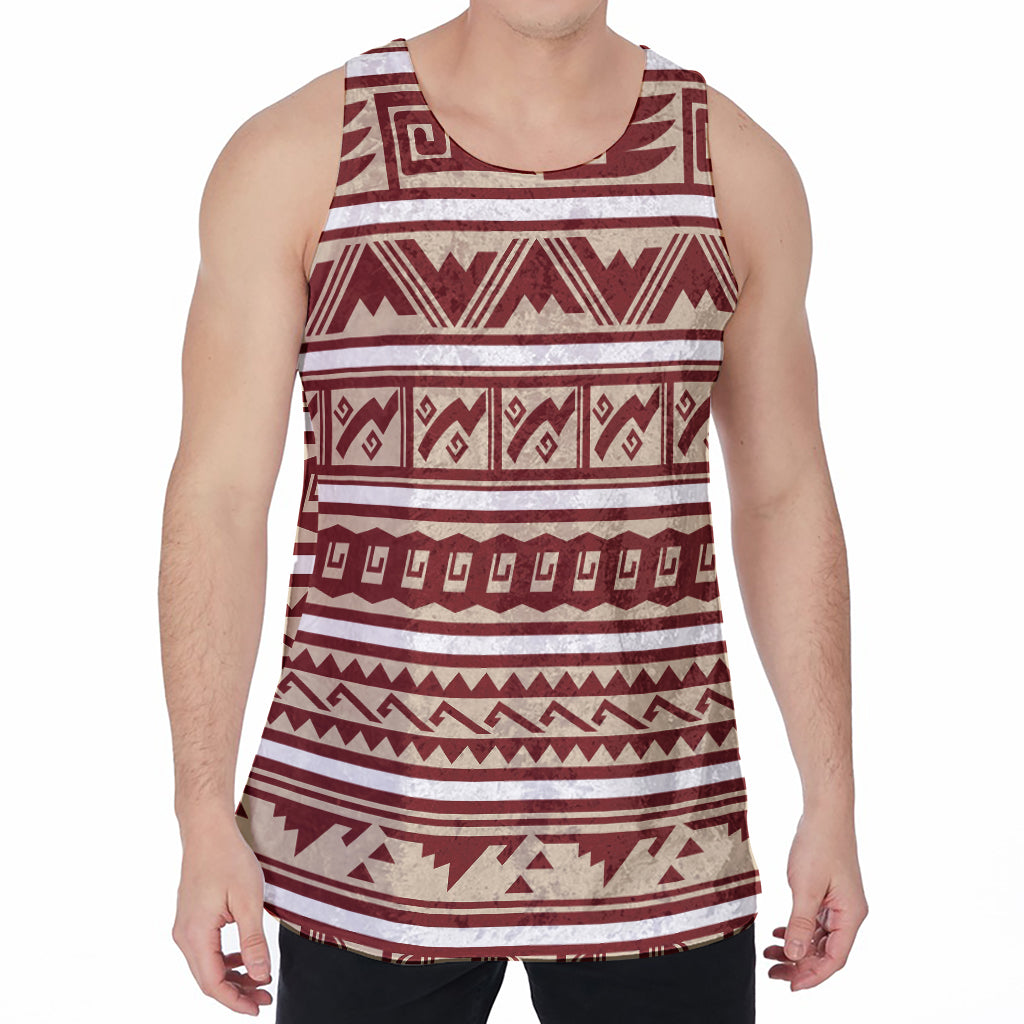 Red And Beige Southwestern Pattern Print Men's Velvet Tank Top
