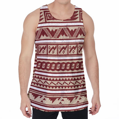 Red And Beige Southwestern Pattern Print Men's Velvet Tank Top