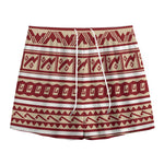 Red And Beige Southwestern Pattern Print Mesh Shorts