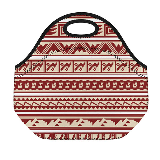 Red And Beige Southwestern Pattern Print Neoprene Lunch Bag