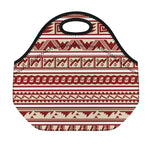 Red And Beige Southwestern Pattern Print Neoprene Lunch Bag