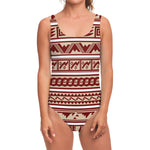 Red And Beige Southwestern Pattern Print One Piece Swimsuit