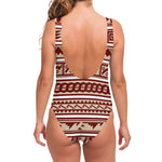 Red And Beige Southwestern Pattern Print One Piece Swimsuit