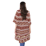 Red And Beige Southwestern Pattern Print Open Front Beach Cover Up