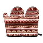 Red And Beige Southwestern Pattern Print Oven Mitts