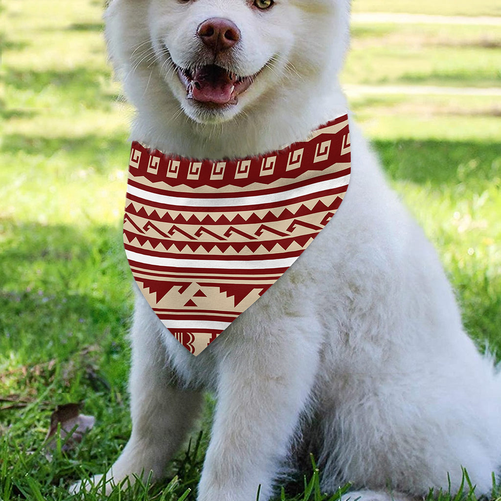 Red And Beige Southwestern Pattern Print Over The Collar Dog Bandana