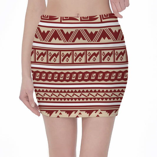 Red And Beige Southwestern Pattern Print Pencil Mini Skirt