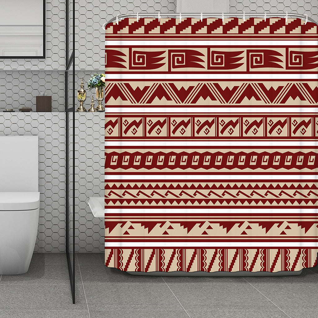 Red And Beige Southwestern Pattern Print Polyester Shower Curtain