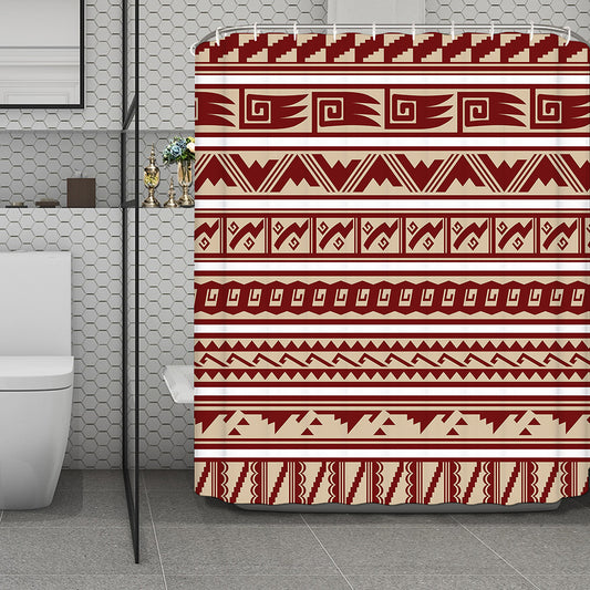 Red And Beige Southwestern Pattern Print Polyester Shower Curtain