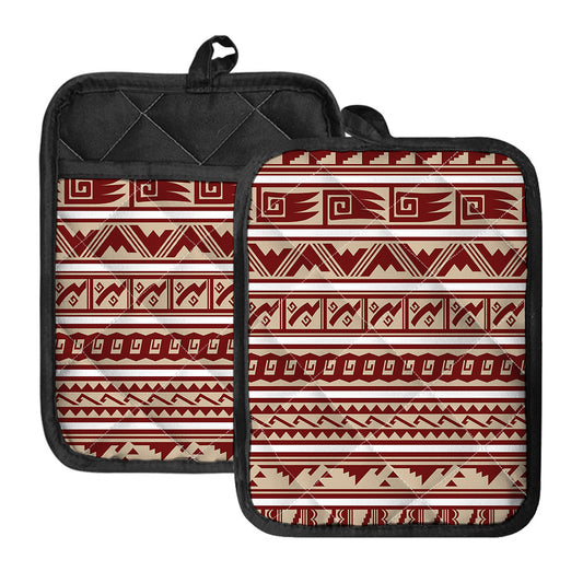 Red And Beige Southwestern Pattern Print Pot Holders With Pocket