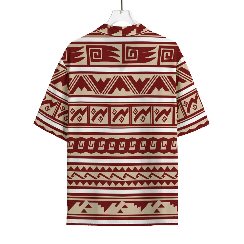 Red And Beige Southwestern Pattern Print Rayon Hawaiian Shirt