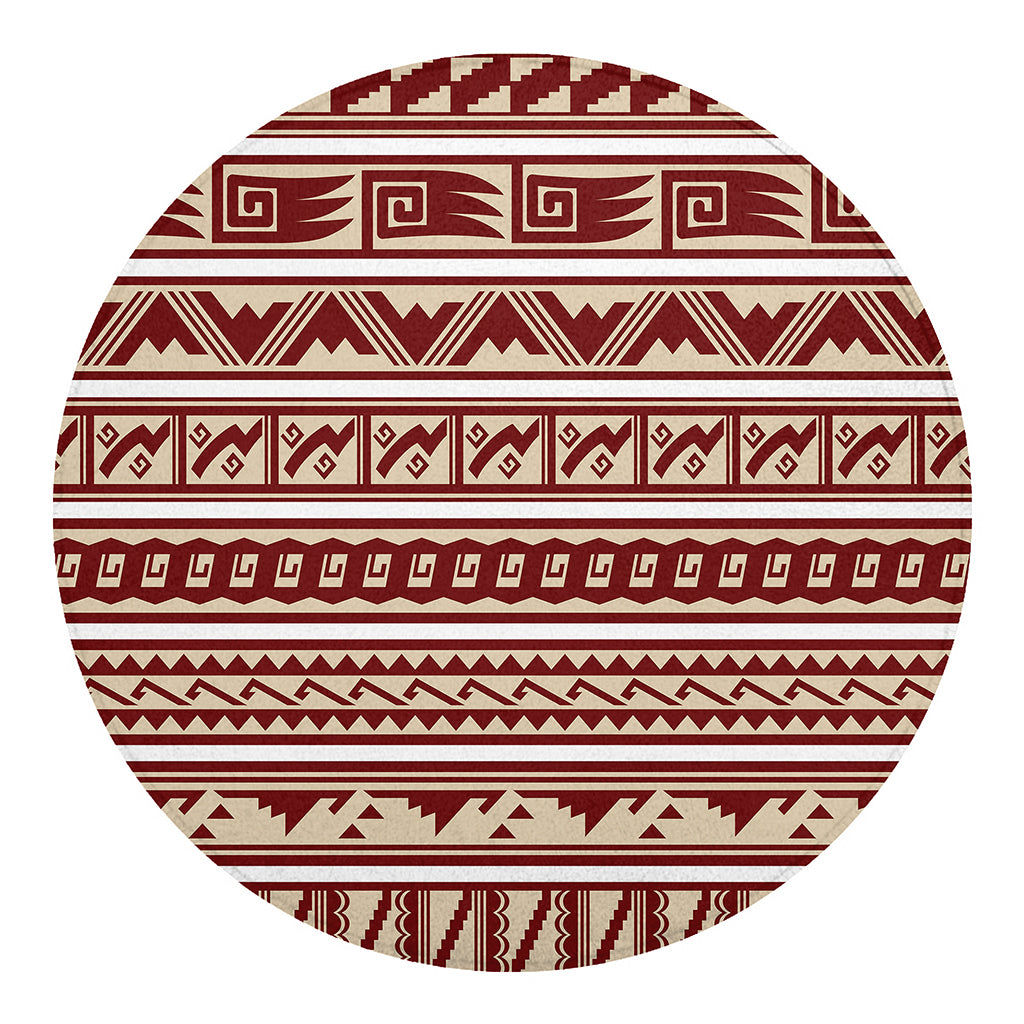 Red And Beige Southwestern Pattern Print Round Blanket