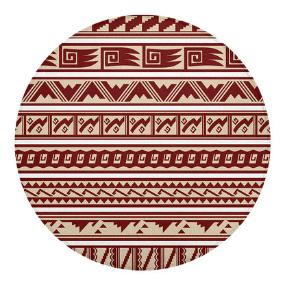 Red And Beige Southwestern Pattern Print Round Blanket