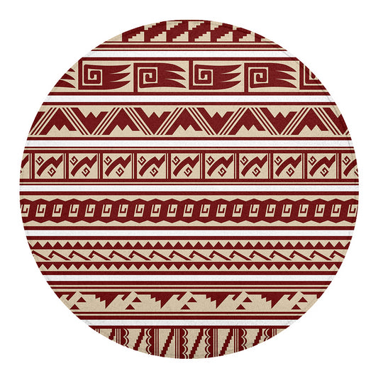 Red And Beige Southwestern Pattern Print Round Blanket