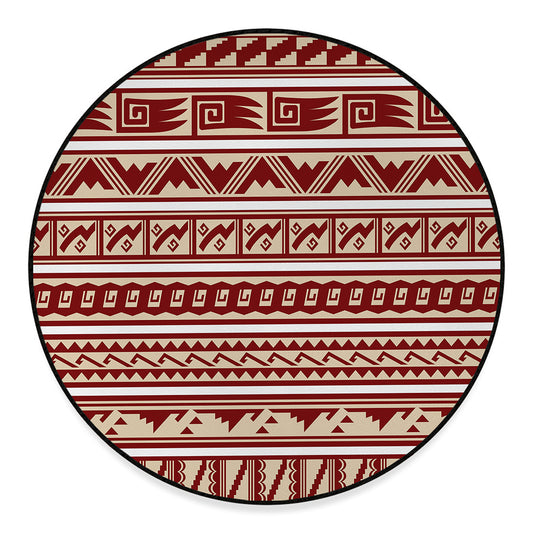 Red And Beige Southwestern Pattern Print Round Floor Mat