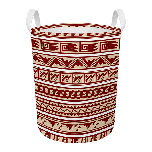 Red And Beige Southwestern Pattern Print Round Laundry Basket