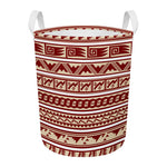 Red And Beige Southwestern Pattern Print Round Laundry Basket