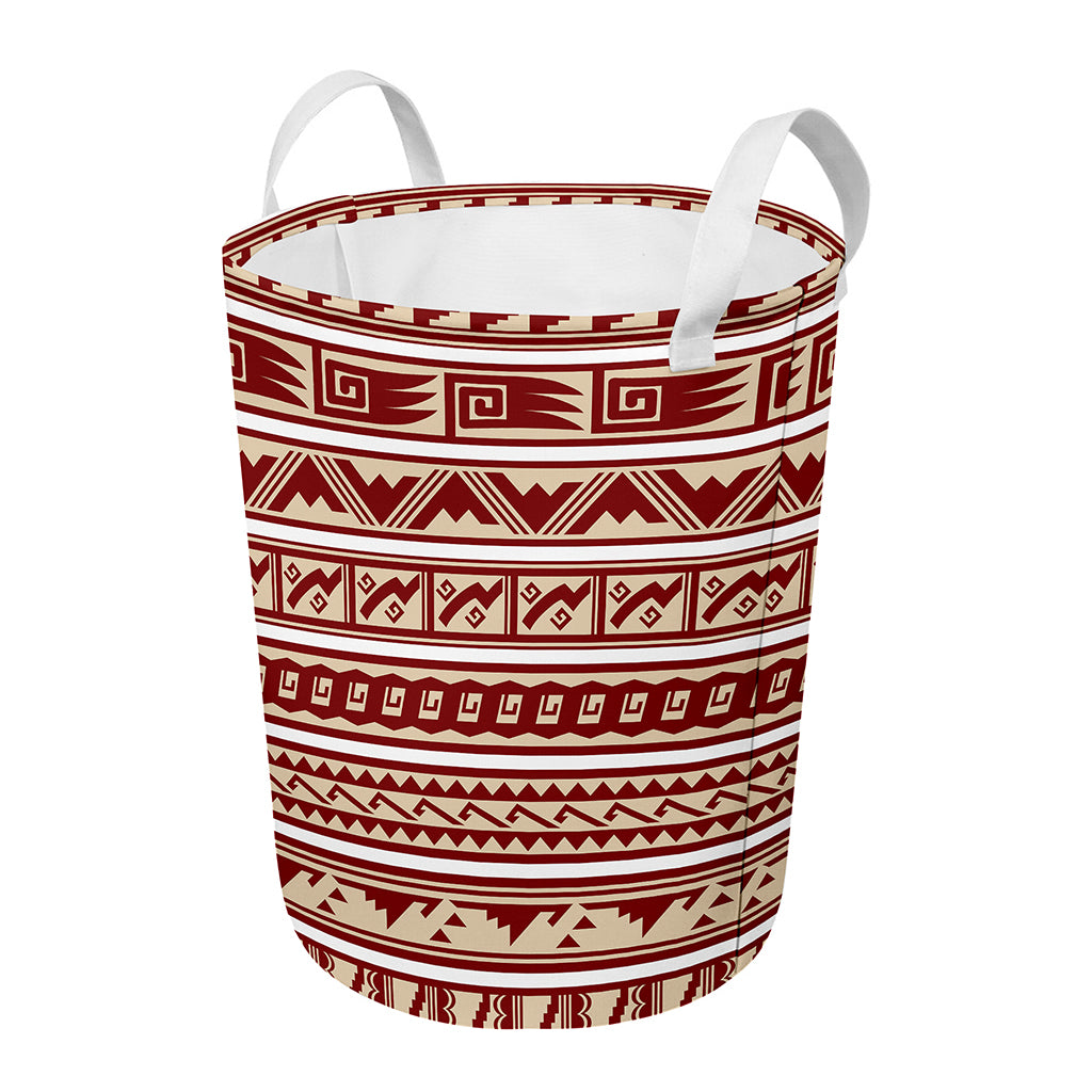 Red And Beige Southwestern Pattern Print Round Laundry Basket