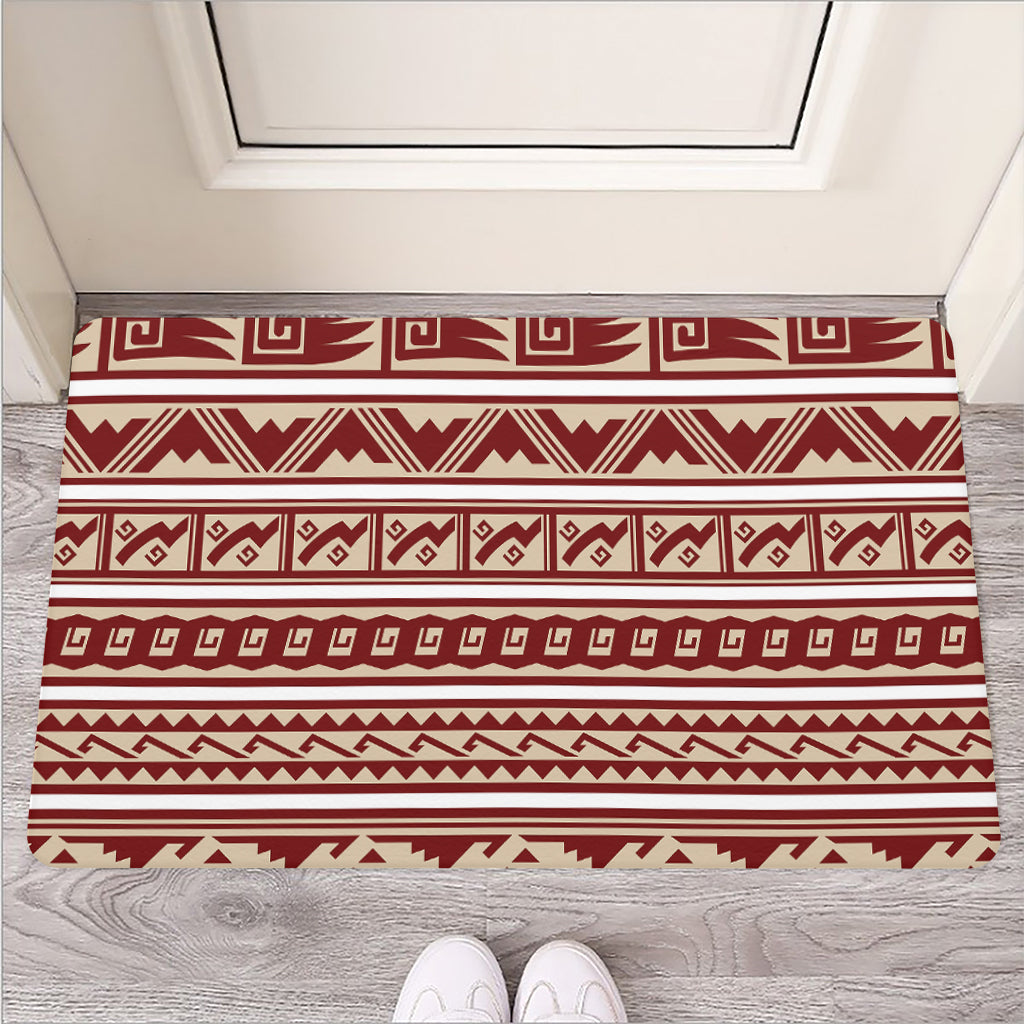 Red And Beige Southwestern Pattern Print Rubber Doormat
