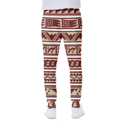 Red And Beige Southwestern Pattern Print Scuba Joggers