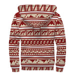 Red And Beige Southwestern Pattern Print Sherpa Lined Zip Up Hoodie