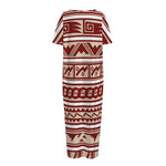 Red And Beige Southwestern Pattern Print Short Sleeve Long Nightdress