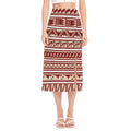 Red And Beige Southwestern Pattern Print Side Slit Midi Skirt