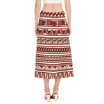 Red And Beige Southwestern Pattern Print Side Slit Midi Skirt