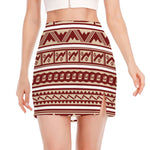 Red And Beige Southwestern Pattern Print Side Slit Mini Skirt