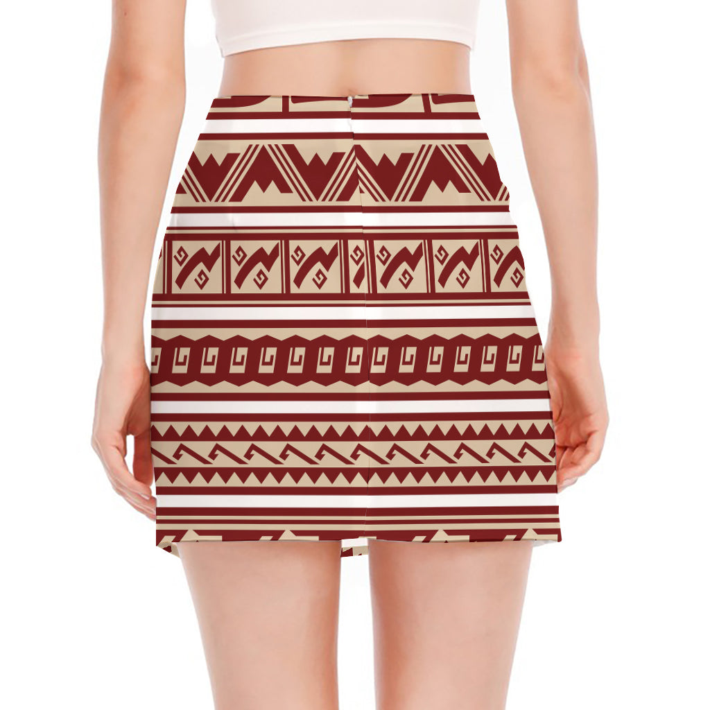 Red And Beige Southwestern Pattern Print Side Slit Mini Skirt