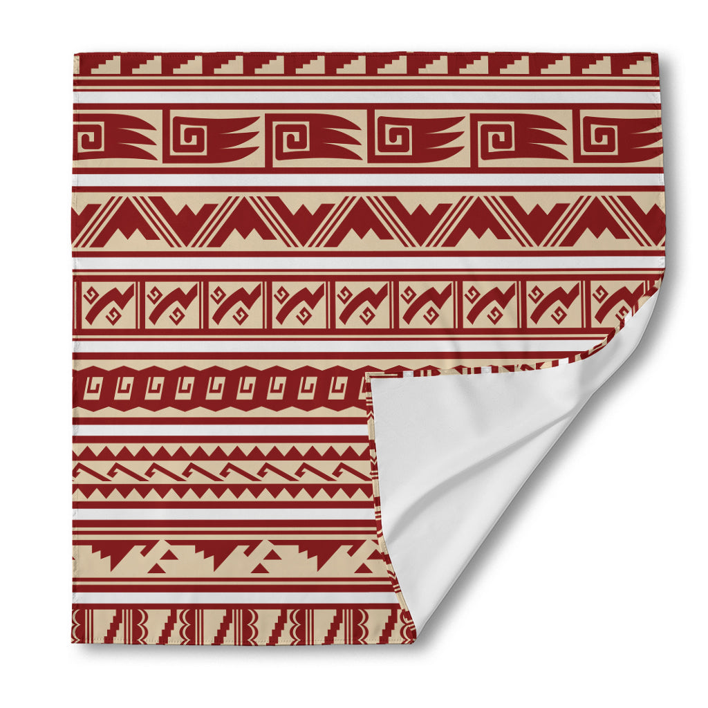 Red And Beige Southwestern Pattern Print Silk Bandana