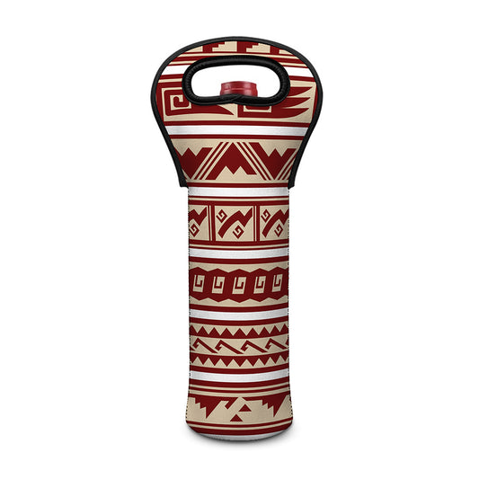 Red And Beige Southwestern Pattern Print Single Neoprene Wine Tote