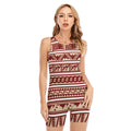 Red And Beige Southwestern Pattern Print Sleeveless One Piece Swimsuit