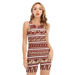 Red And Beige Southwestern Pattern Print Sleeveless One Piece Swimsuit