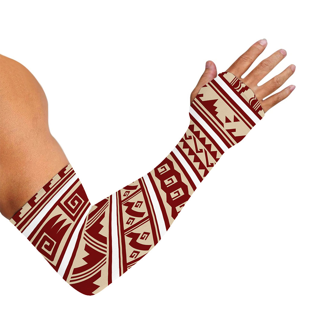 Red And Beige Southwestern Pattern Print Sun Protection Arm Sleeves