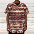 Red And Beige Southwestern Pattern Print Textured Short Sleeve Shirt