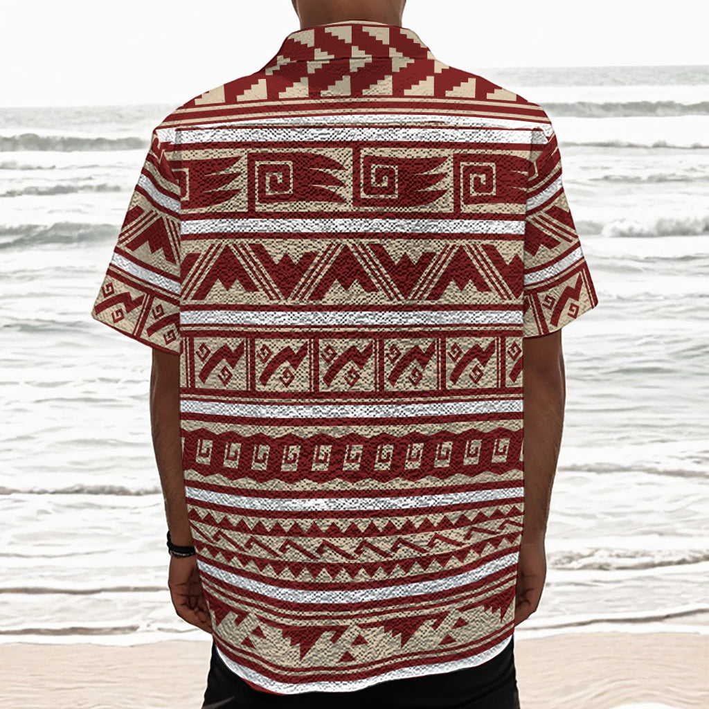 Red And Beige Southwestern Pattern Print Textured Short Sleeve Shirt